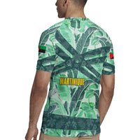 Martinique Pride Rugby Jersey with Green Banana Leaf Print and Flag Patch Accents