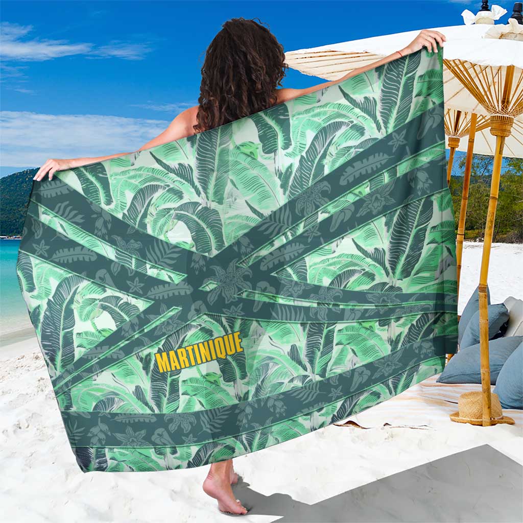 Martinique Pride Sarong with Green Banana Leaf Print and Flag Patch Accents