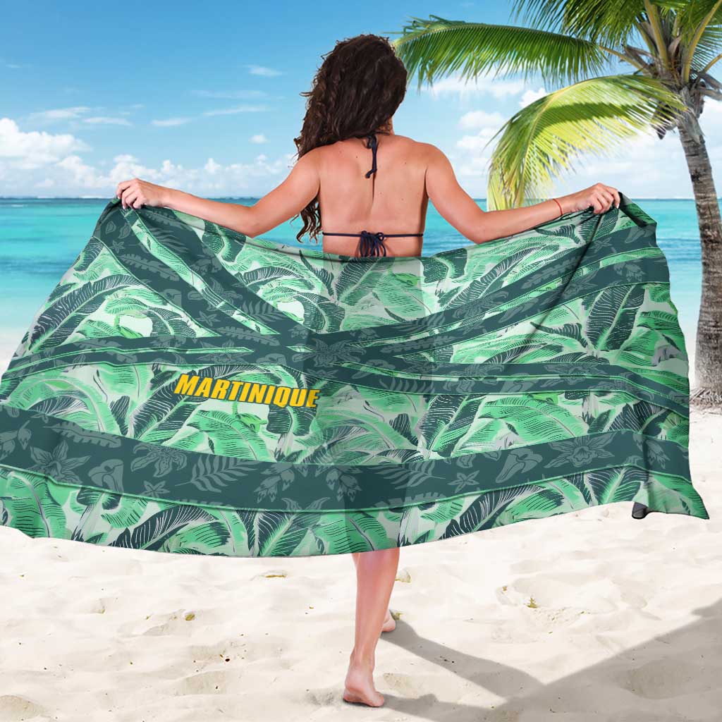 Martinique Pride Sarong with Green Banana Leaf Print and Flag Patch Accents