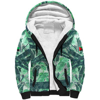 Martinique Pride Sherpa Hoodie with Green Banana Leaf Print and Flag Patch Accents