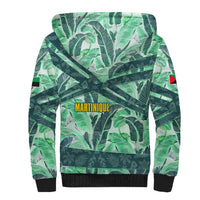 Martinique Pride Sherpa Hoodie with Green Banana Leaf Print and Flag Patch Accents