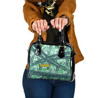 Martinique Pride Shoulder Handbag with Green Banana Leaf Print and Flag Patch Accents