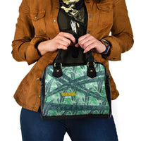 Martinique Pride Shoulder Handbag with Green Banana Leaf Print and Flag Patch Accents