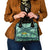 Martinique Pride Shoulder Handbag with Green Banana Leaf Print and Flag Patch Accents