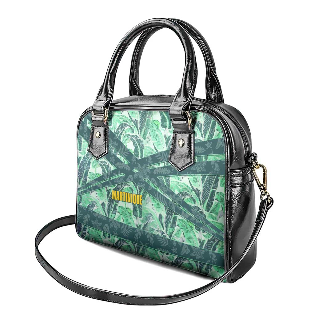 Martinique Pride Shoulder Handbag with Green Banana Leaf Print and Flag Patch Accents
