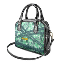 Martinique Pride Shoulder Handbag with Green Banana Leaf Print and Flag Patch Accents