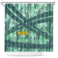 Martinique Pride Shower Curtain with Green Banana Leaf Print and Flag Patch Accents