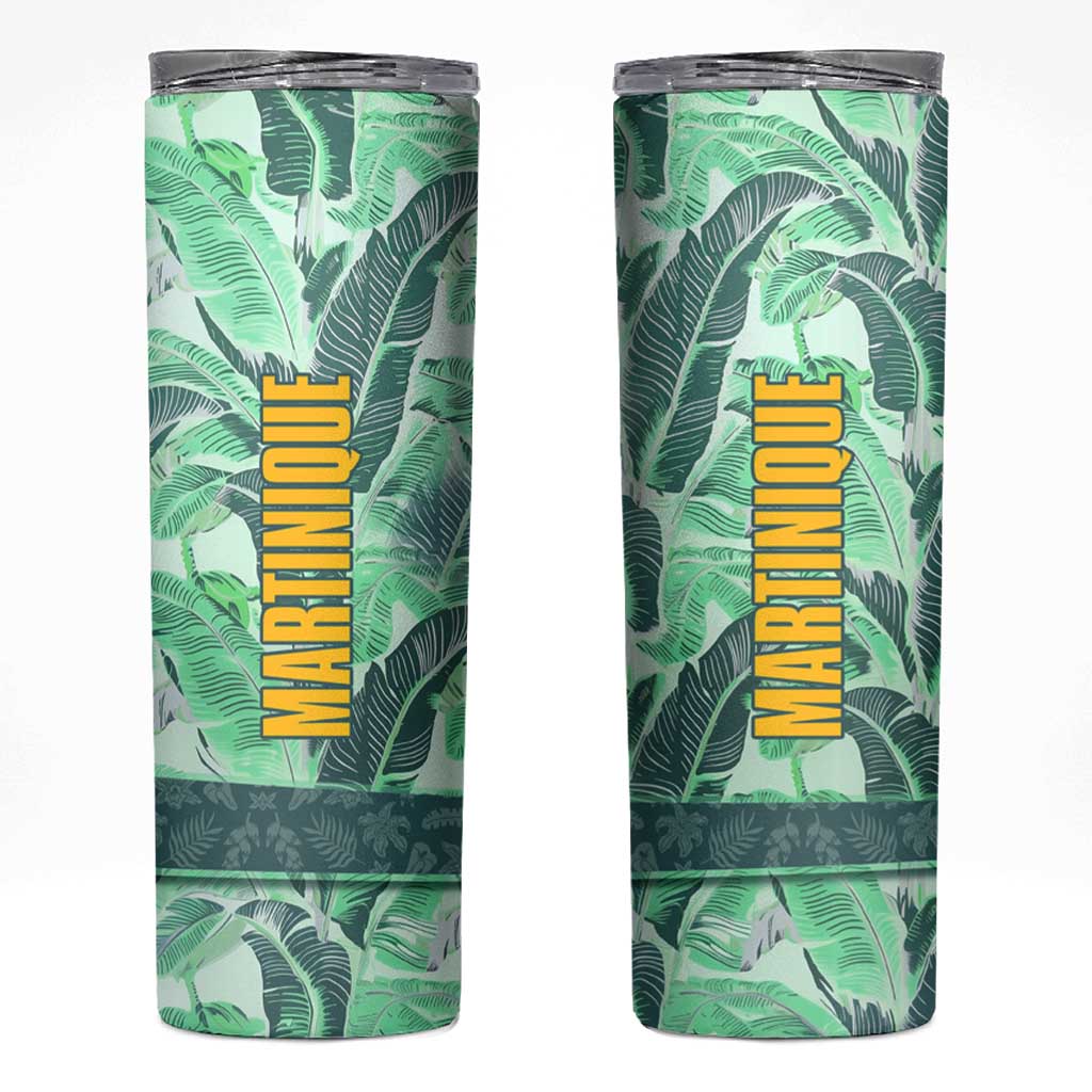 Martinique Pride Skinny Tumbler with Green Banana Leaf Print and Flag Patch Accents