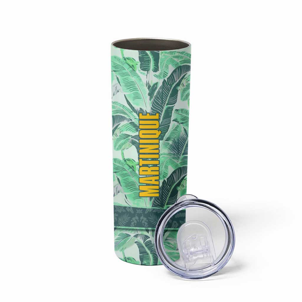 Martinique Pride Skinny Tumbler with Green Banana Leaf Print and Flag Patch Accents