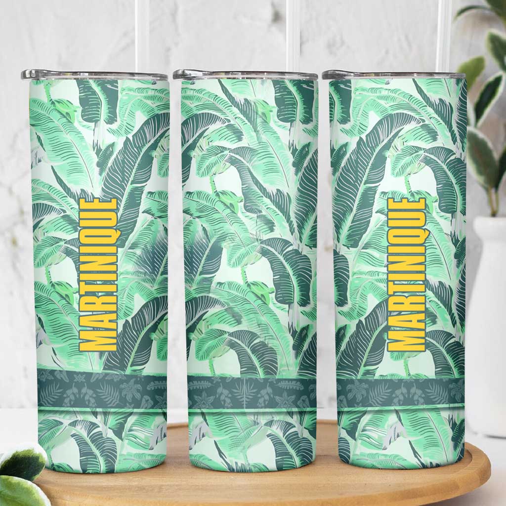 Martinique Pride Skinny Tumbler with Green Banana Leaf Print and Flag Patch Accents