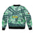 Martinique Pride Sleeve Zip Bomber Jacket with Green Banana Leaf Print and Flag Patch Accents