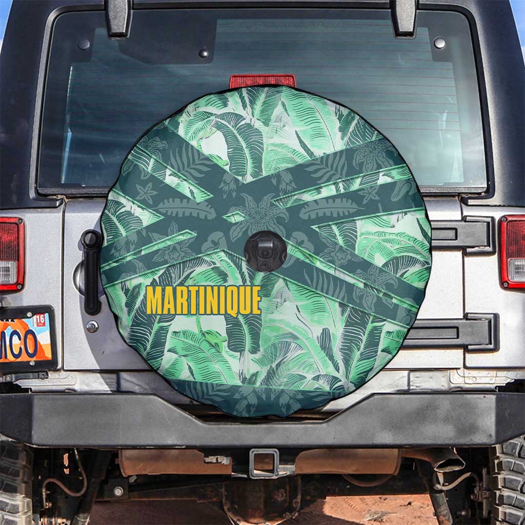 Martinique Pride Spare Tire Cover with Green Banana Leaf Print and Flag Patch Accents