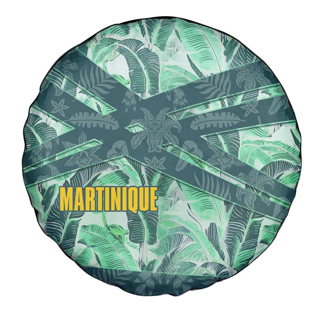 Martinique Pride Spare Tire Cover with Green Banana Leaf Print and Flag Patch Accents