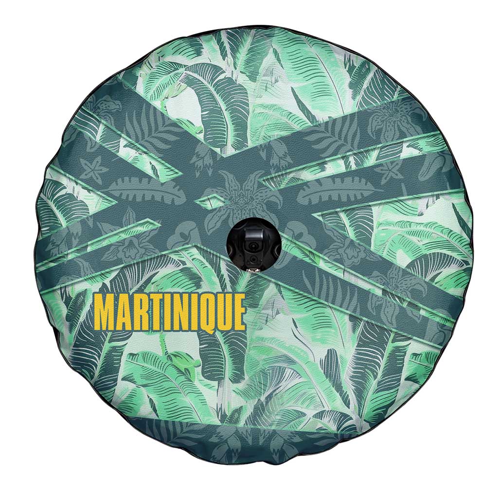 Martinique Pride Spare Tire Cover with Green Banana Leaf Print and Flag Patch Accents