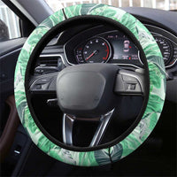 Martinique Pride Steering Wheel Cover with Green Banana Leaf Print and Flag Patch Accents