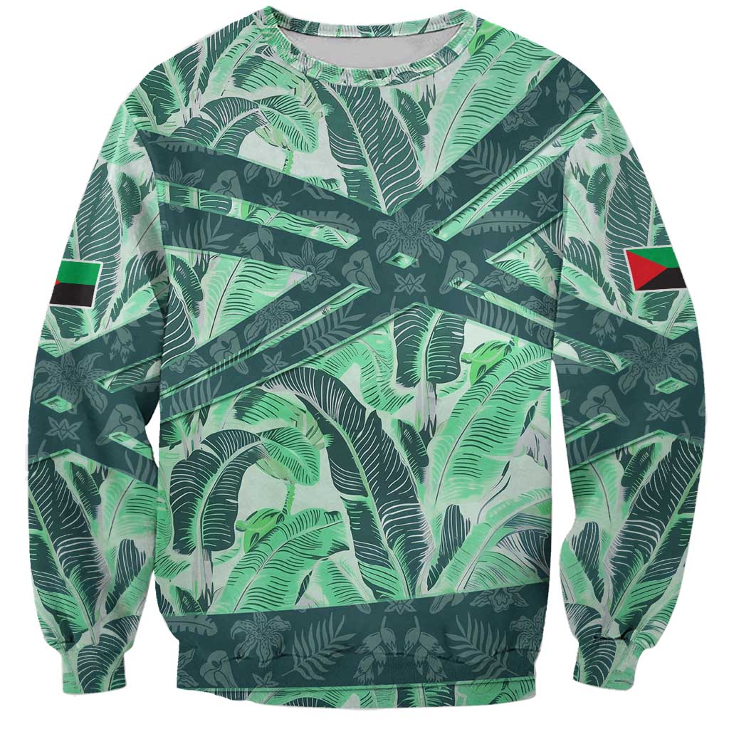 Martinique Pride Sweatshirt with Green Banana Leaf Print and Flag Patch Accents