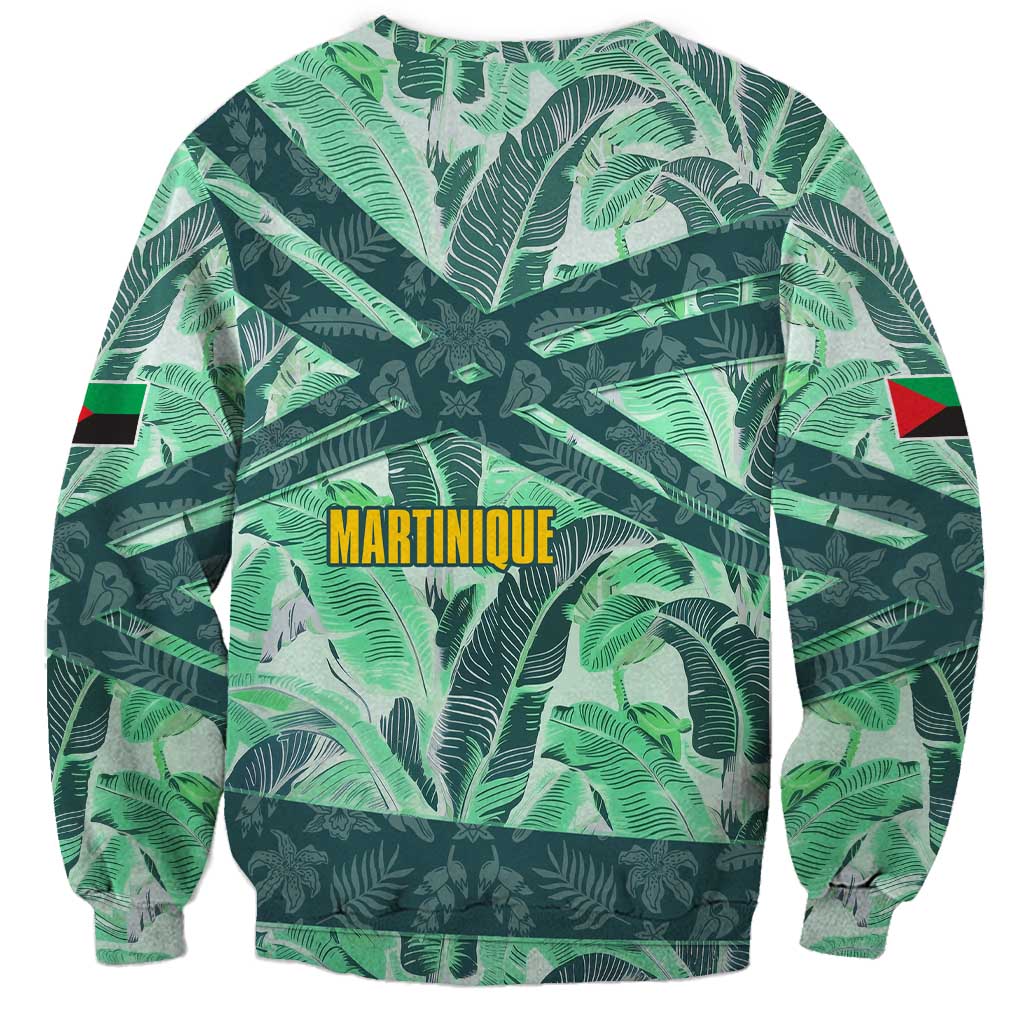 Martinique Pride Sweatshirt with Green Banana Leaf Print and Flag Patch Accents
