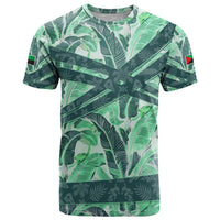 Martinique Pride T Shirt with Green Banana Leaf Print and Flag Patch Accents