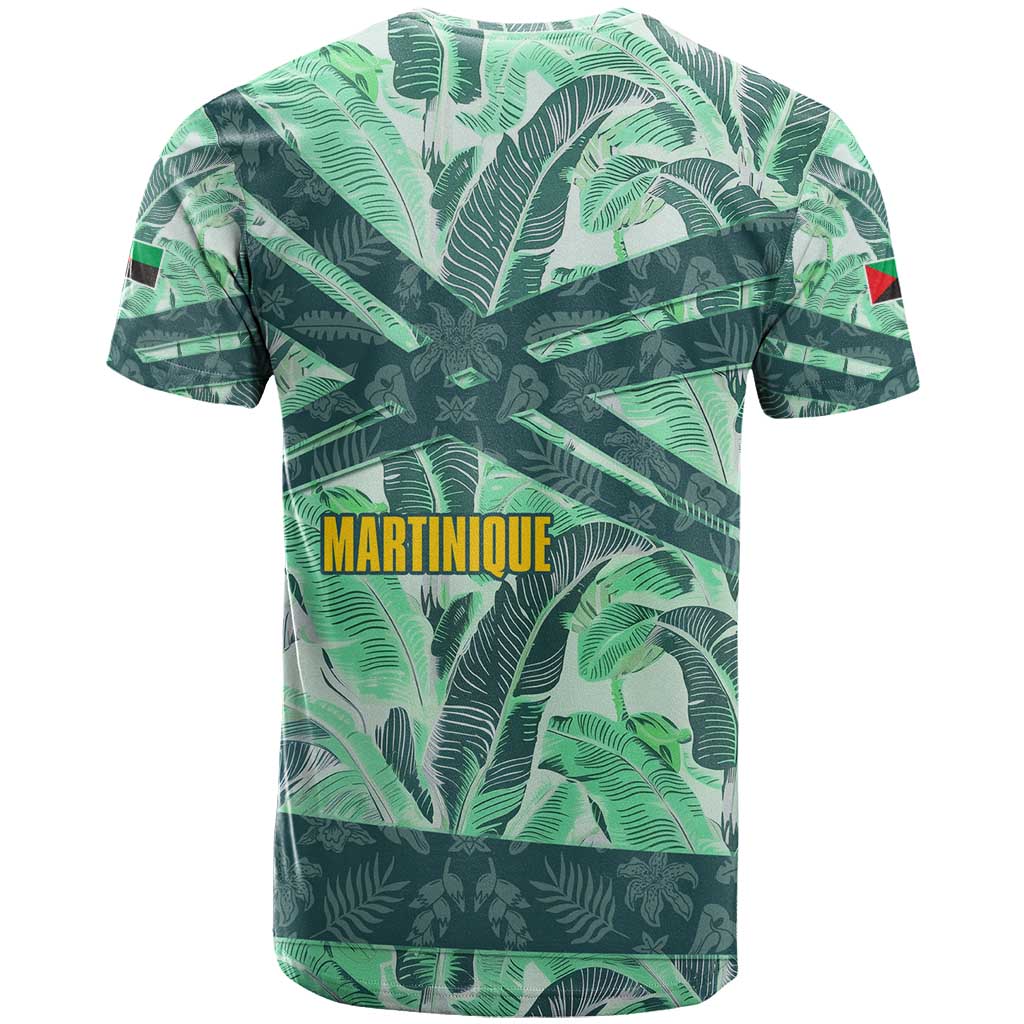 Martinique Pride T Shirt with Green Banana Leaf Print and Flag Patch Accents