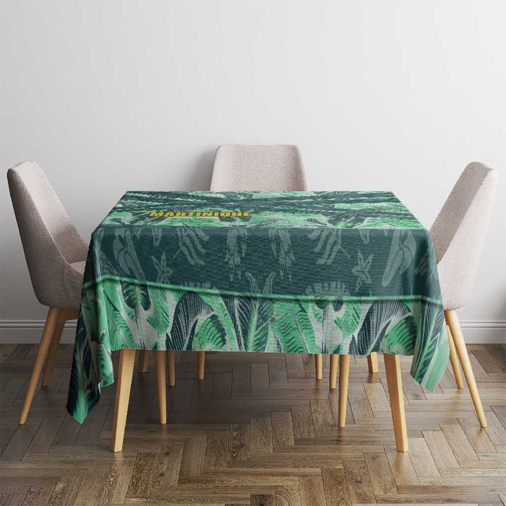 Martinique Pride Tablecloth with Green Banana Leaf Print and Flag Patch Accents