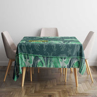 Martinique Pride Tablecloth with Green Banana Leaf Print and Flag Patch Accents