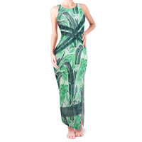 Martinique Pride Tank Maxi Dress with Green Banana Leaf Print and Flag Patch Accents