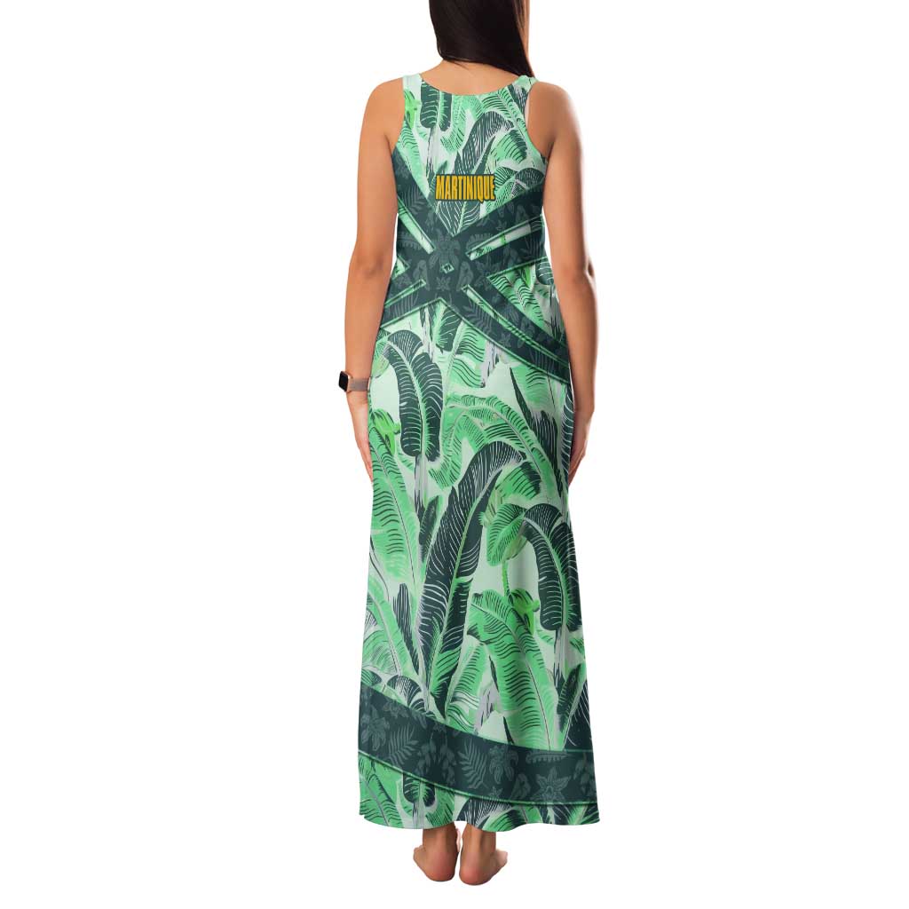 Martinique Pride Tank Maxi Dress with Green Banana Leaf Print and Flag Patch Accents