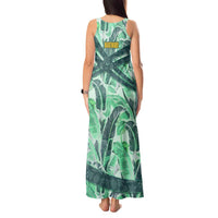 Martinique Pride Tank Maxi Dress with Green Banana Leaf Print and Flag Patch Accents