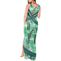 Martinique Pride Tank Maxi Dress with Green Banana Leaf Print and Flag Patch Accents