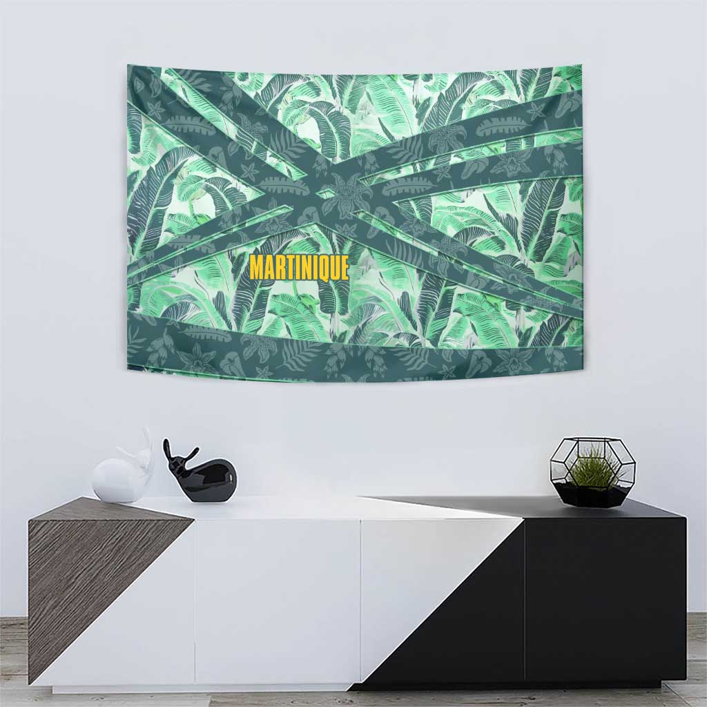 Martinique Pride Tapestry with Green Banana Leaf Print and Flag Patch Accents