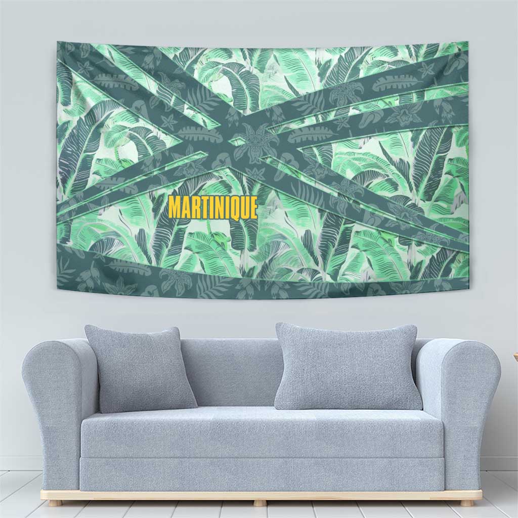 Martinique Pride Tapestry with Green Banana Leaf Print and Flag Patch Accents