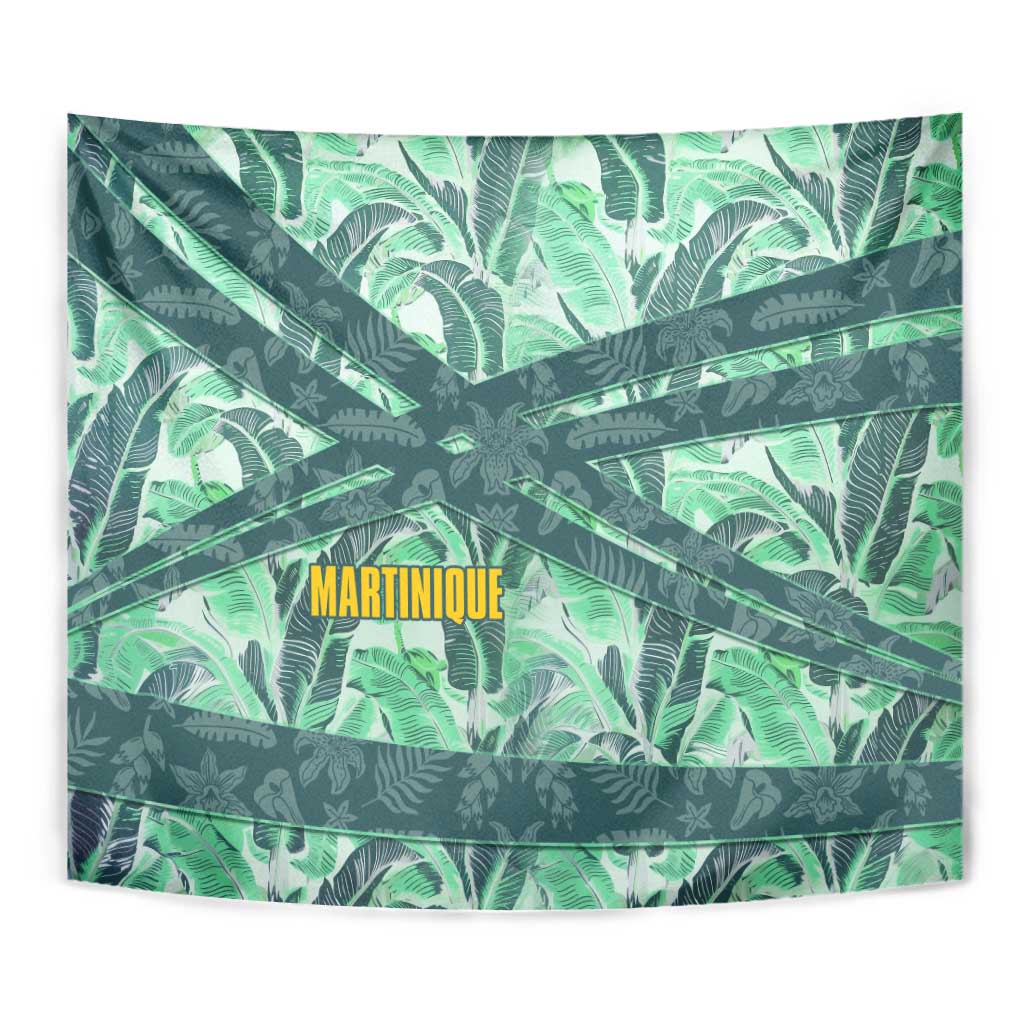 Martinique Pride Tapestry with Green Banana Leaf Print and Flag Patch Accents