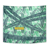 Martinique Pride Tapestry with Green Banana Leaf Print and Flag Patch Accents