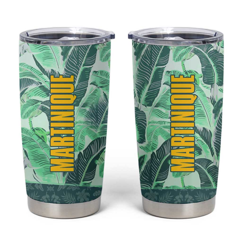 Martinique Pride Tumbler Cup with Green Banana Leaf Print and Flag Patch Accents