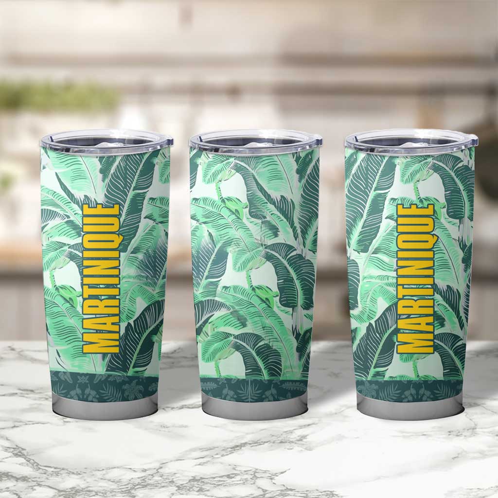 Martinique Pride Tumbler Cup with Green Banana Leaf Print and Flag Patch Accents