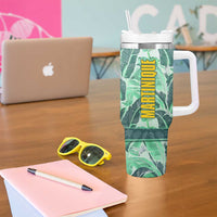 Martinique Pride Tumbler With Handle with Green Banana Leaf Print and Flag Patch Accents
