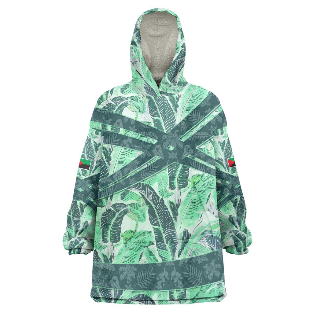 Martinique Pride Wearable Blanket Hoodie with Green Banana Leaf Print and Flag Patch Accents