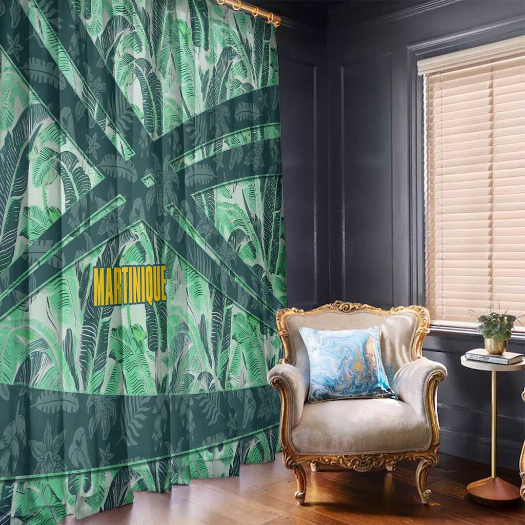 Martinique Pride Window Curtain with Green Banana Leaf Print and Flag Patch Accents