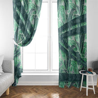 Martinique Pride Window Curtain with Green Banana Leaf Print and Flag Patch Accents