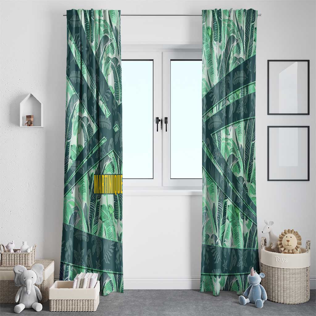 Martinique Pride Window Curtain with Green Banana Leaf Print and Flag Patch Accents