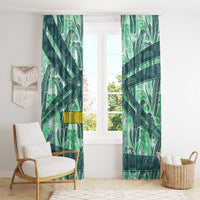 Martinique Pride Window Curtain with Green Banana Leaf Print and Flag Patch Accents