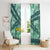 Martinique Pride Window Curtain with Green Banana Leaf Print and Flag Patch Accents