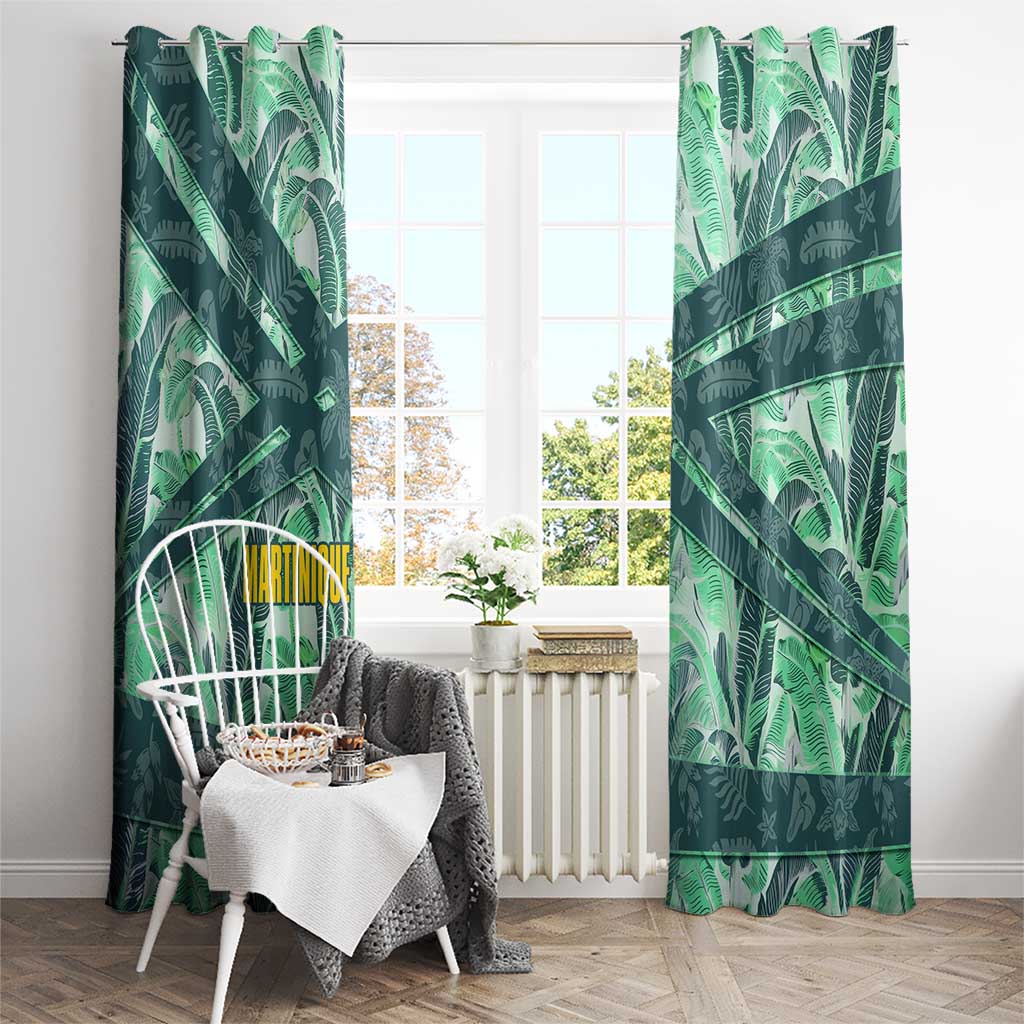 Martinique Pride Window Curtain with Green Banana Leaf Print and Flag Patch Accents