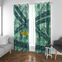 Martinique Pride Window Curtain with Green Banana Leaf Print and Flag Patch Accents
