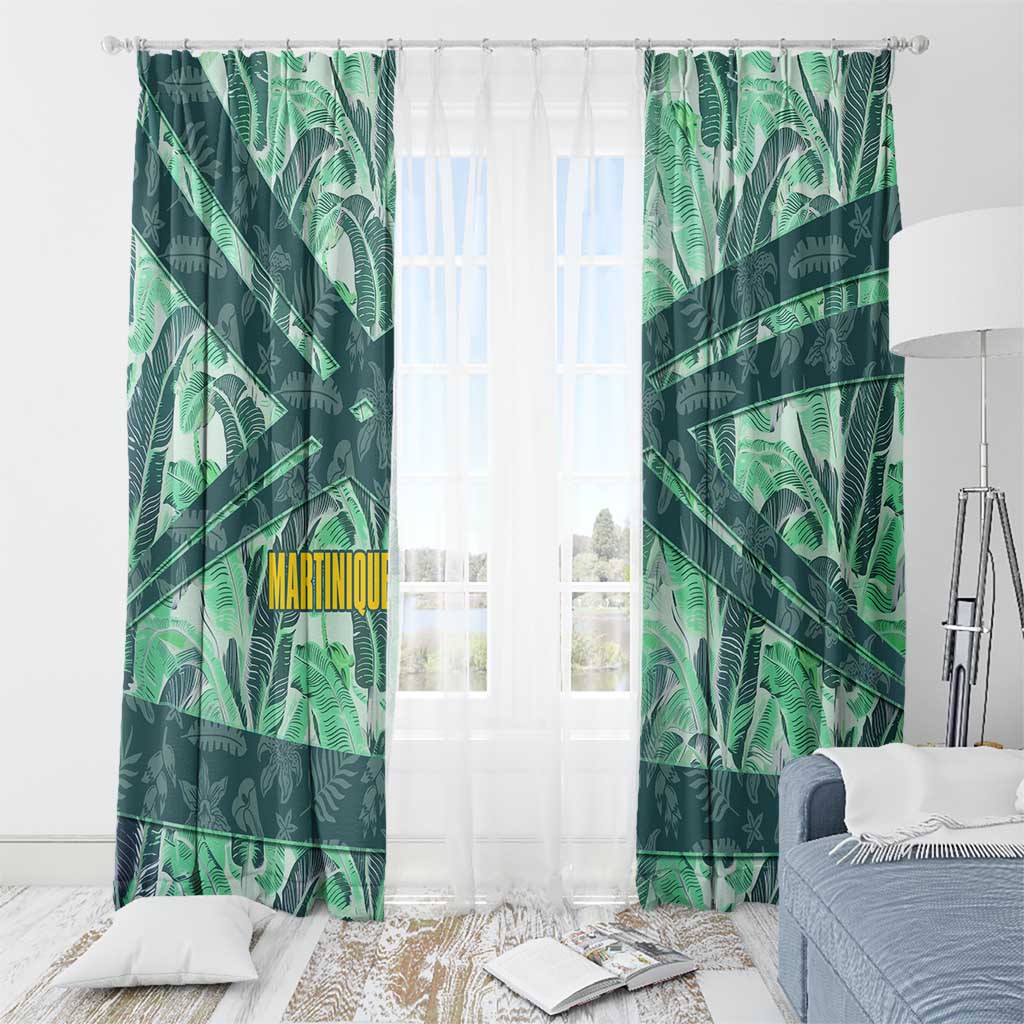 Martinique Pride Window Curtain with Green Banana Leaf Print and Flag Patch Accents
