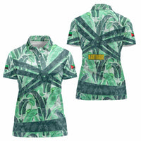 Martinique Pride Women Polo Shirt with Green Banana Leaf Print and Flag Patch Accents