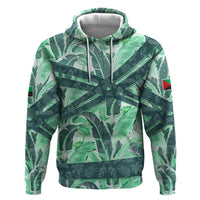 Martinique Pride Zip Hoodie with Green Banana Leaf Print and Flag Patch Accents