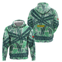 Martinique Pride Zip Hoodie with Green Banana Leaf Print and Flag Patch Accents