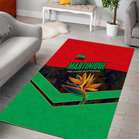 Martinique Pride Area Rug with Red Green Design and Tropical Bird of Paradise Flower