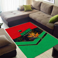 Martinique Pride Area Rug with Red Green Design and Tropical Bird of Paradise Flower